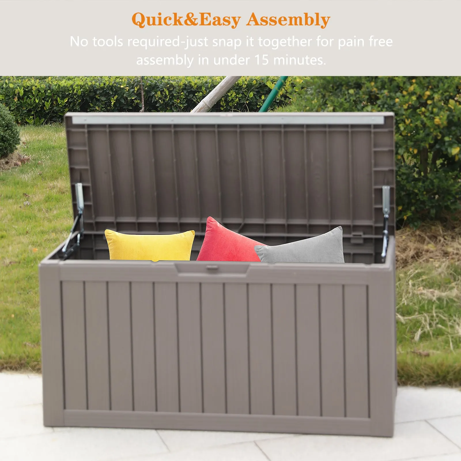 80 Gallon Waterproof Deck Box Patio Furniture Storage Box with Lockable Lid, PP Outdoor Storage Bin for Garden, Yard, Poolside