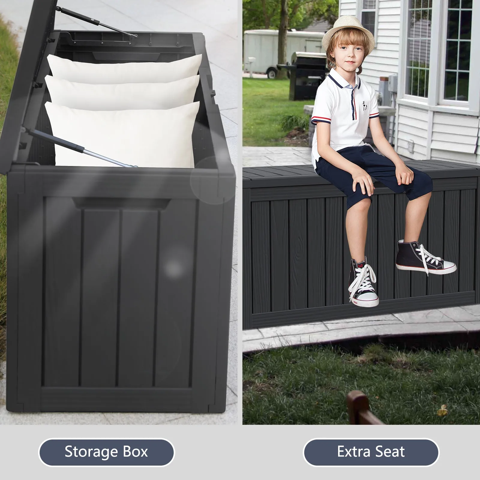 80 Gallon Waterproof Deck Box Patio Furniture Storage Box with Lockable Lid, PP Outdoor Storage Bin for Garden, Yard, Poolside