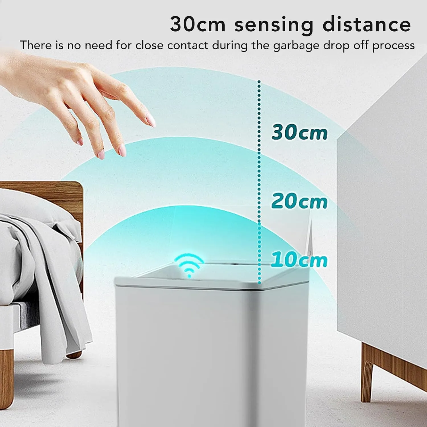 9L Desktop Sensor Trash Can, Intelligent Induction Garbage Bin with USB Charging, Foldable Lid for Bedroom Bathroom Office (Grey)