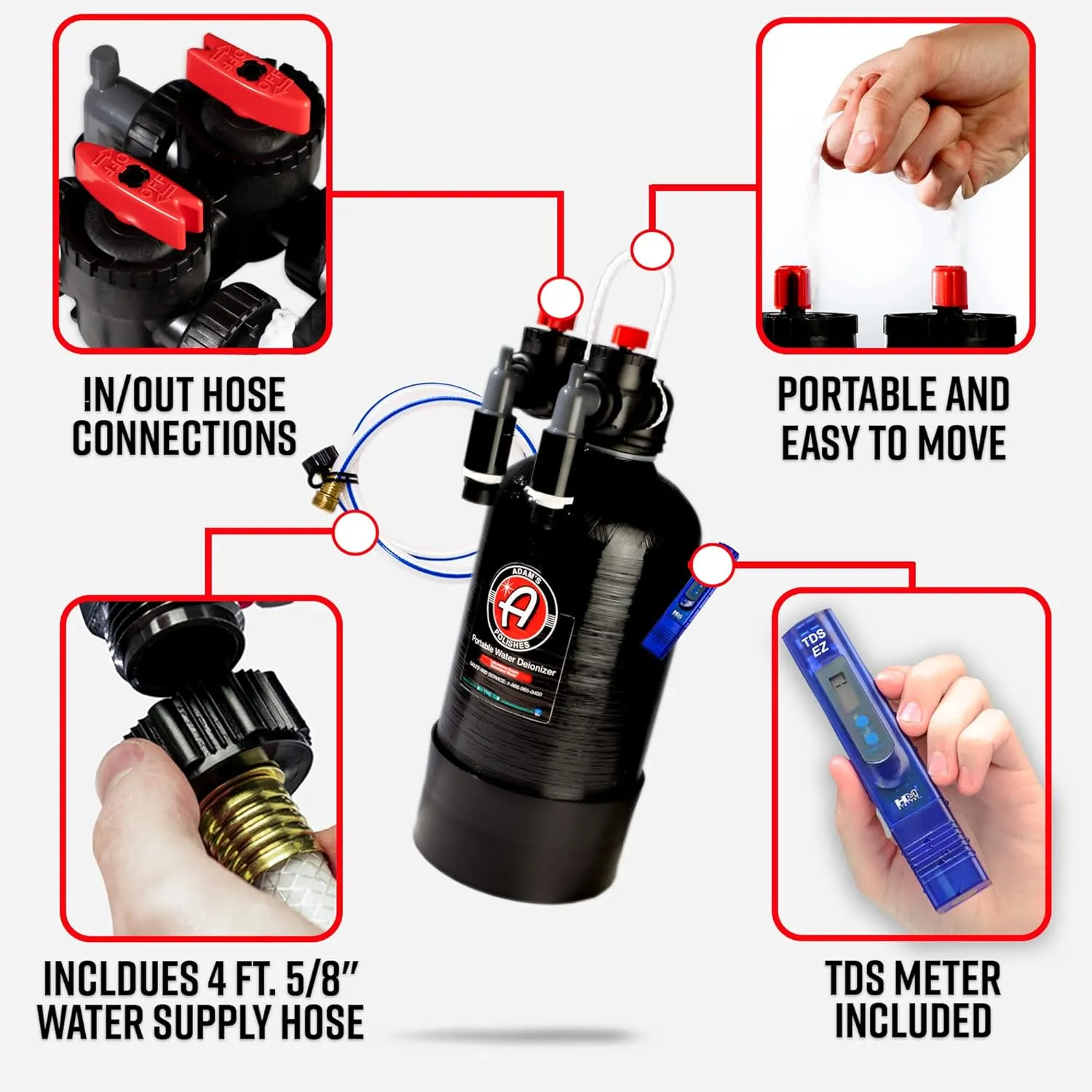 Adam's Polishes Portable Spotless Water Deionizer - Eliminates Water Spots, Spotless Rinse Touchless Detailing - Easy to Use Attaches to Regular Garden Hose (Deionizer)