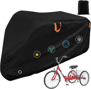Adult Tricycle Cover Outdoor Storage Waterproof ,Heavy Duty Anti-UV 420D Tearproof Bike Covers Fit for Electric Trike,3 Wheels Bicycle,All Weather Use,Windproof Buckle,Lock Hole