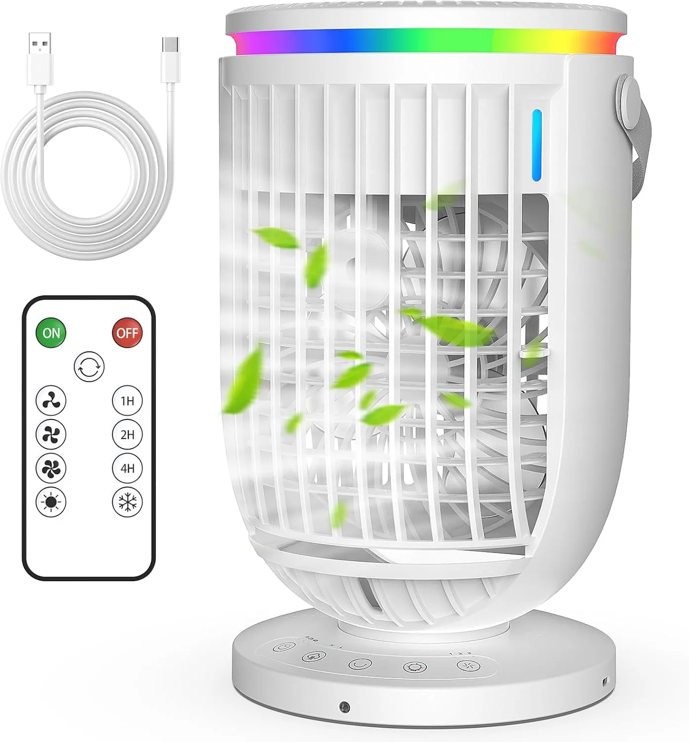 AI Portable Air Conditioners Fan with 120° Rotating Function,Fosvill Evaporative Mini Room Air Conditioners,Portable AC Unit Air Cooler with 4 in 1 Humidifier Fan Conditioner, AC Portable (White)