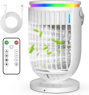 AI Portable Air Conditioners Fan with 120° Rotating Function,Fosvill Evaporative Mini Room Air Conditioners,Portable AC Unit Air Cooler with 4 in 1 Humidifier Fan Conditioner, AC Portable (White)