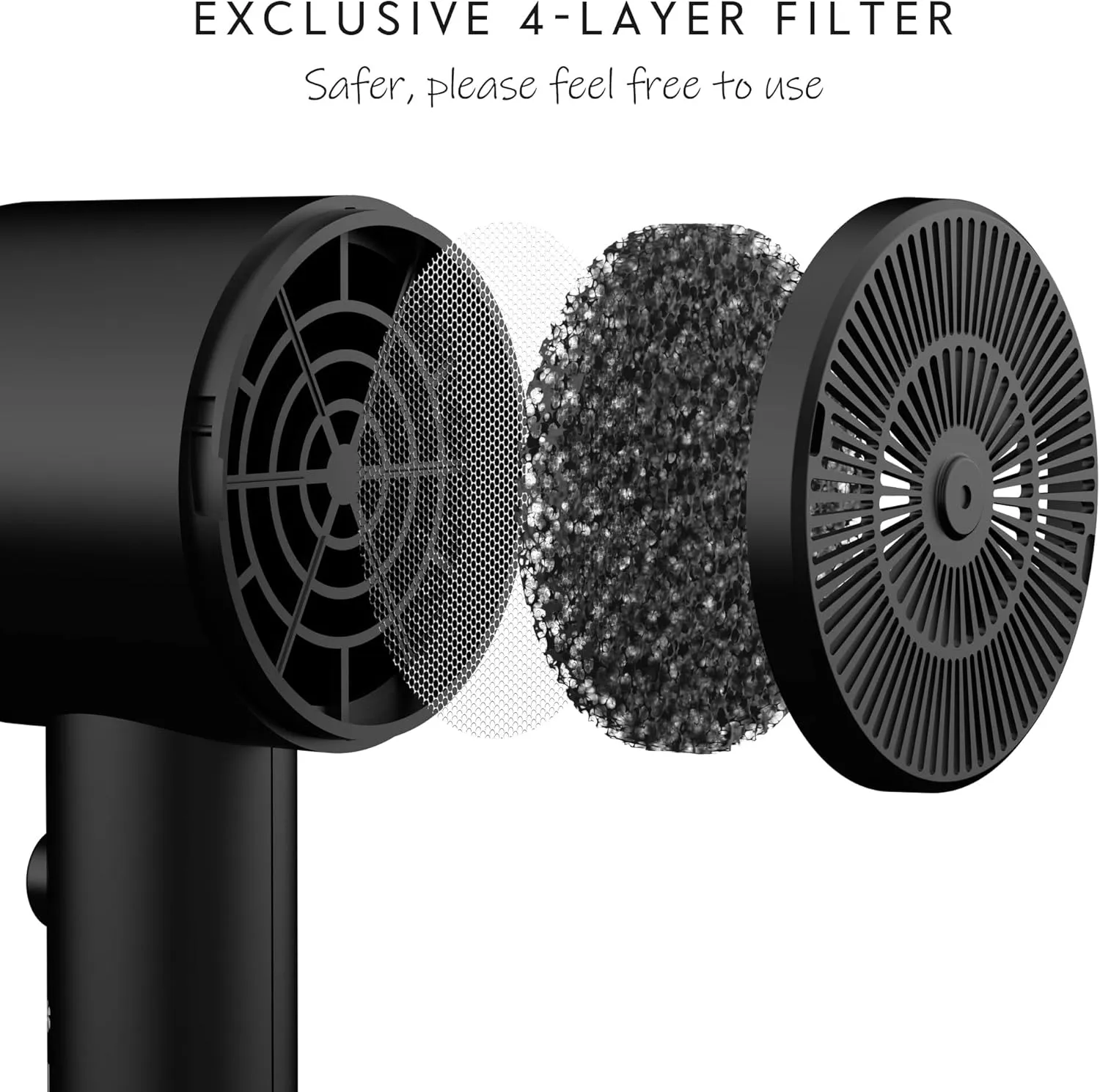 AINA Hair Dryer with Diffuser, Blow Dryer for Women | Advanced Ionic Technology, Ceramic Coating | Cold Shot Features Turbo Heat for Fast Drying and Shine 110V/ALCI(Vader Black)