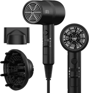 AINA Hair Dryer with Diffuser, Blow Dryer for Women | Advanced Ionic Technology, Ceramic Coating | Cold Shot Features Turbo Heat for Fast Drying and Shine 110V/ALCI(Vader Black)