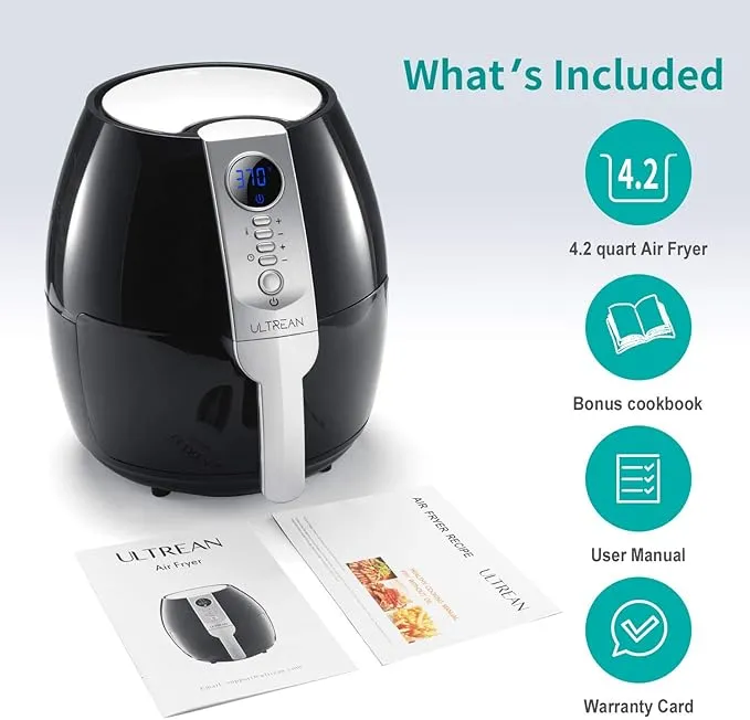 Air Fryer, 4.2 Quart (4 Liter) Electric Hot Air Fryers Oven Oilless Cooker with LCD Digital Screen and Nonstick Frying Pot, UL Certified,fast and free shipping.