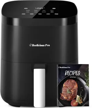 Air Fryer, Beelicious 8-in-1 Smart Compact 4QT Air Fryers, Shake Reminder, 450°F Digital Airfryer with Flavor-Lock Tech, Tempered Glass Display, Dishwasher-Safe & Nonstick, Fit for 1-3 People, Black