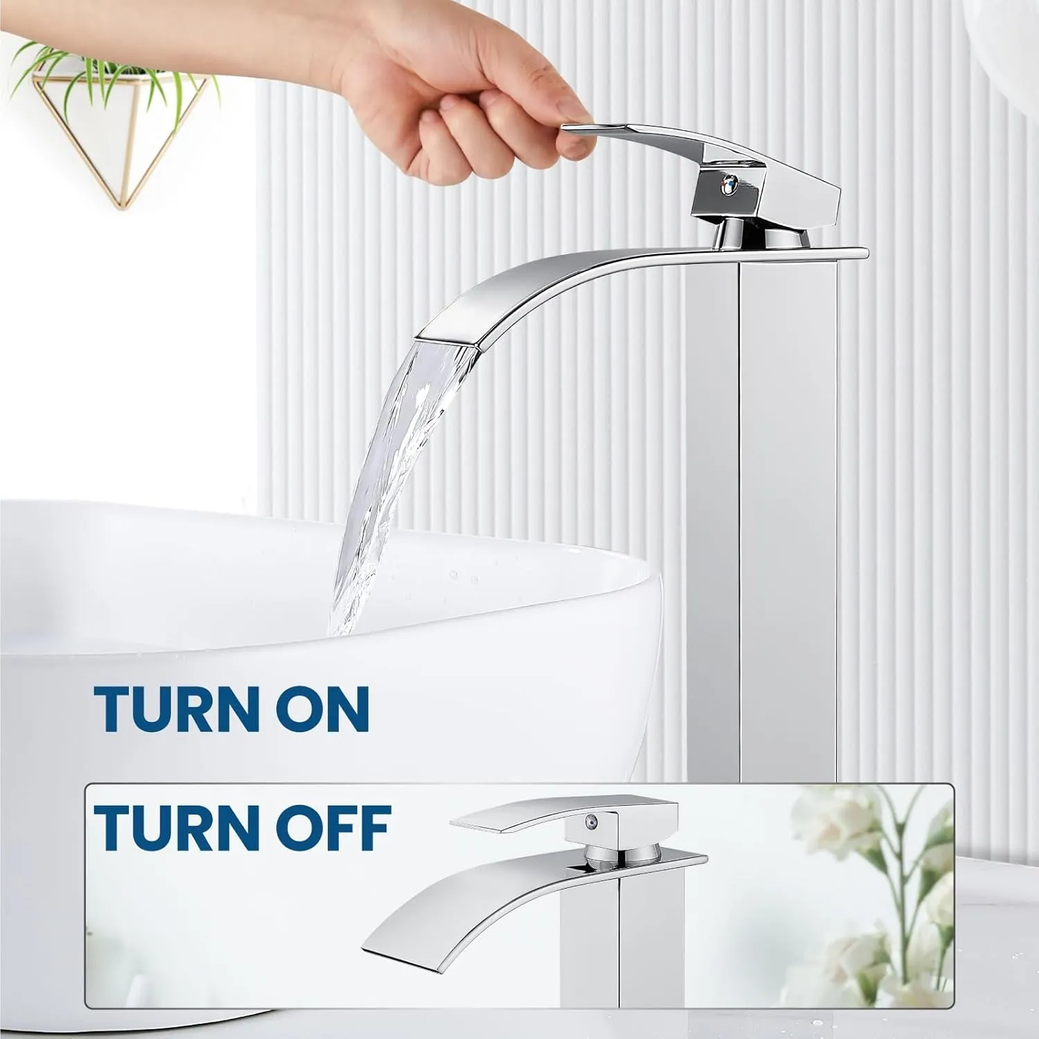 Airuida Tall Bathroom Vessel Faucet Chrome Polish Waterfall Bathroom Single Handle Single Hole Deck Mount Bowl Mixer Tap with Large Waterfall Spout Bar Sink Faucet Lavatory Vanity