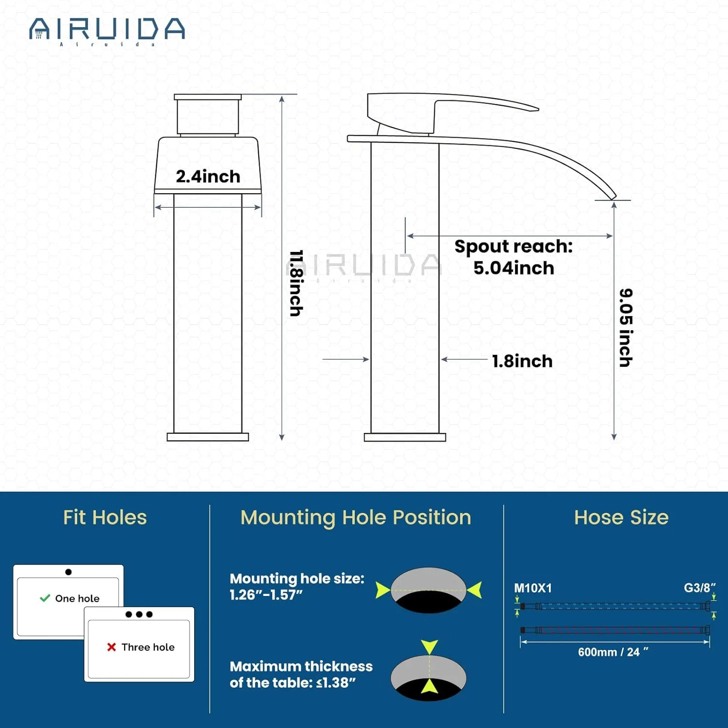 Airuida Tall Bathroom Vessel Faucet Chrome Polish Waterfall Bathroom Single Handle Single Hole Deck Mount Bowl Mixer Tap with Large Waterfall Spout Bar Sink Faucet Lavatory Vanity