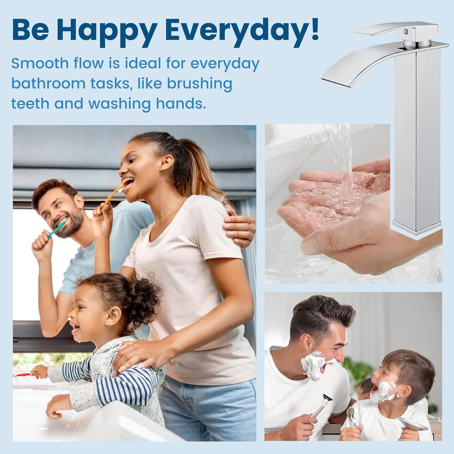 Airuida Tall Bathroom Vessel Faucet Chrome Polish Waterfall Bathroom Single Handle Single Hole Deck Mount Bowl Mixer Tap with Large Waterfall Spout Bar Sink Faucet Lavatory Vanity
