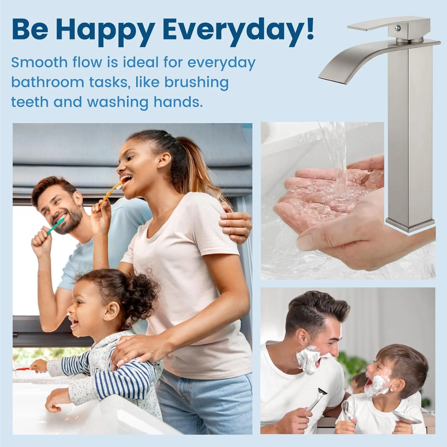 Airuida Vessel Sink Faucet Brushed Nickel, Tall Waterfall Bathroom Single Handle Single Hole, Deck Mount Mixer Tap with Large Rectangular Vessel Faucet Lavatory Vanity