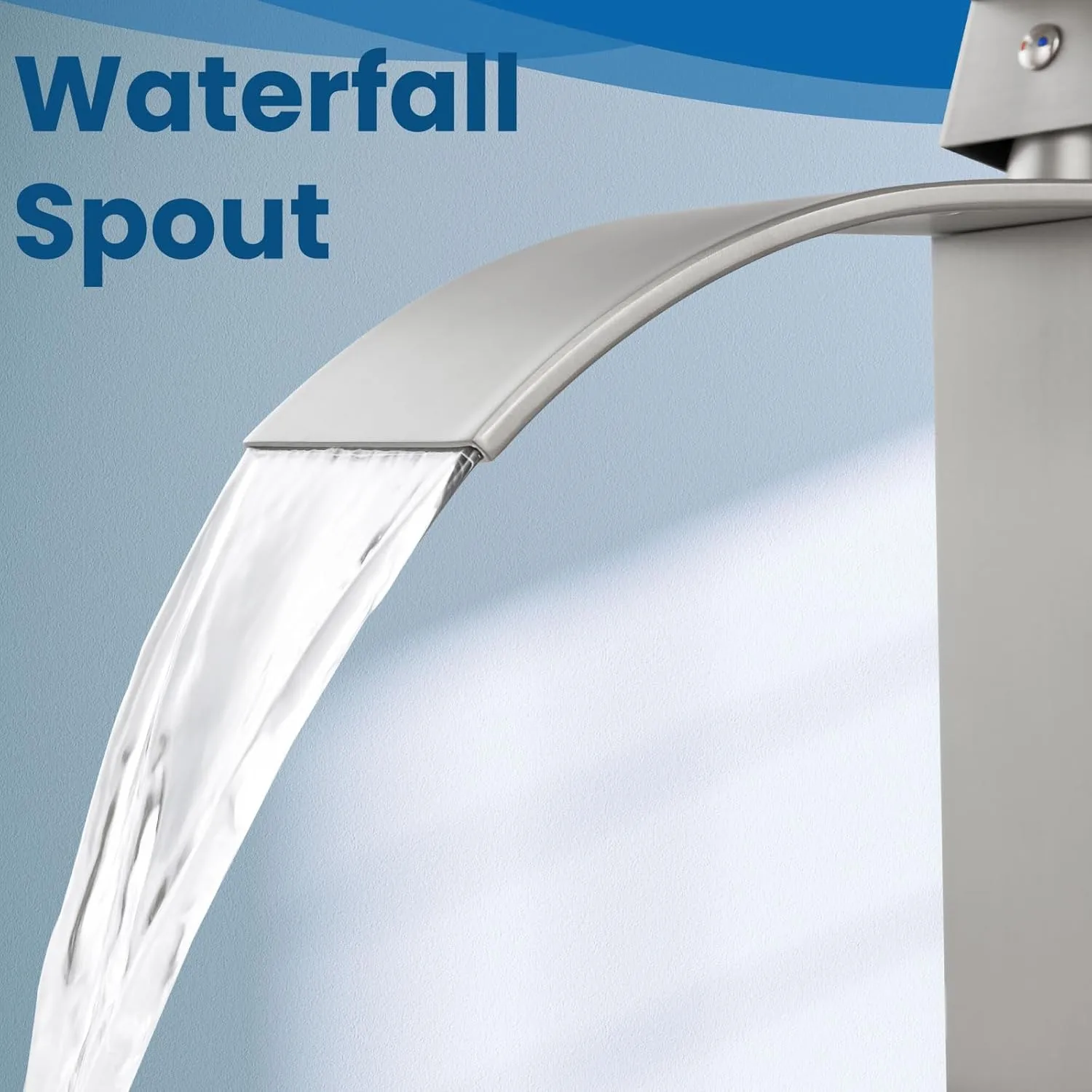 Airuida Vessel Sink Faucet Brushed Nickel, Tall Waterfall Bathroom Single Handle Single Hole, Deck Mount Mixer Tap with Large Rectangular Vessel Faucet Lavatory Vanity