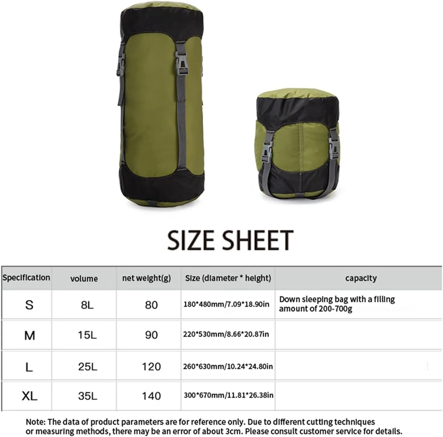 AISHANBAIHUODIAN Sleeping Bag Compress Bag Down Jackets and Duvet Storage Bags Compress Sack Outdoor Storage Sack Fit for Camping Backpacking Travel(Army Green XL)