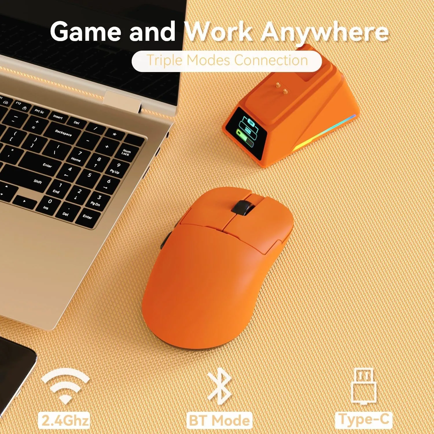 AJ159 8Khz Ultralight Gaming Mouse with RGB Magnetic Screen Charging Dock -30K dpi Optical Sensor - Huanuo 100 Million Click - Ice Sensation Coating Trip-Mode Mice