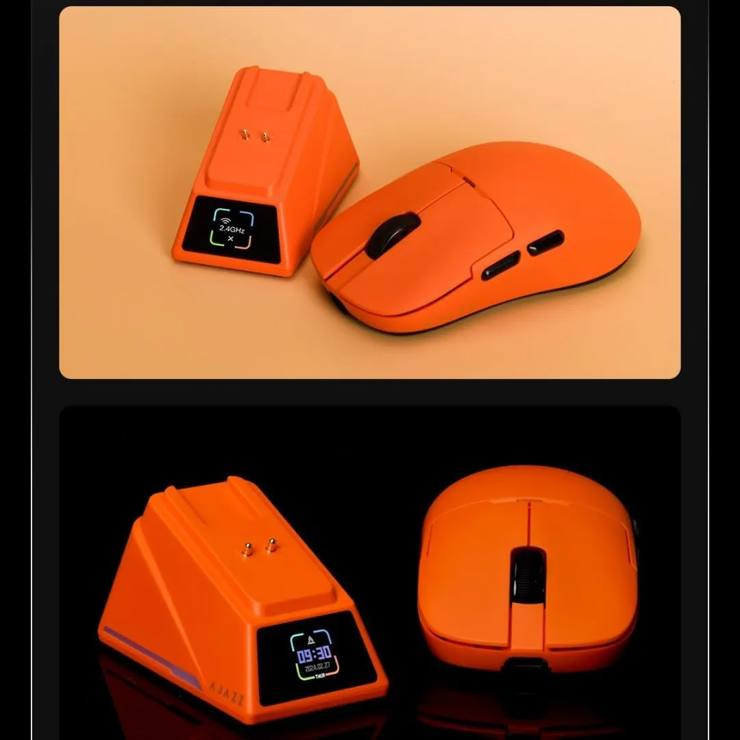 AJ159 8Khz Ultralight Gaming Mouse with RGB Magnetic Screen Charging Dock -30K dpi Optical Sensor - Huanuo 100 Million Click - Ice Sensation Coating Trip-Mode Mice