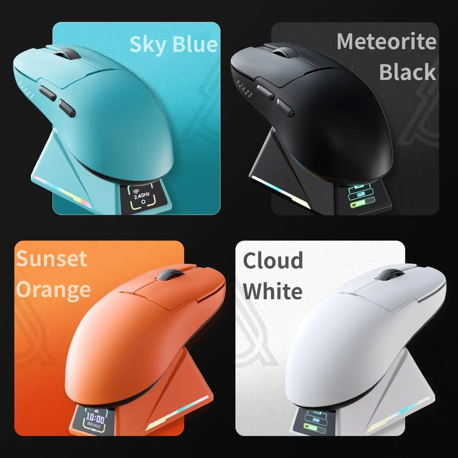 AJ159 8Khz Ultralight Gaming Mouse with RGB Magnetic Screen Charging Dock -30K dpi Optical Sensor - Huanuo 100 Million Click - Ice Sensation Coating Trip-Mode Mice