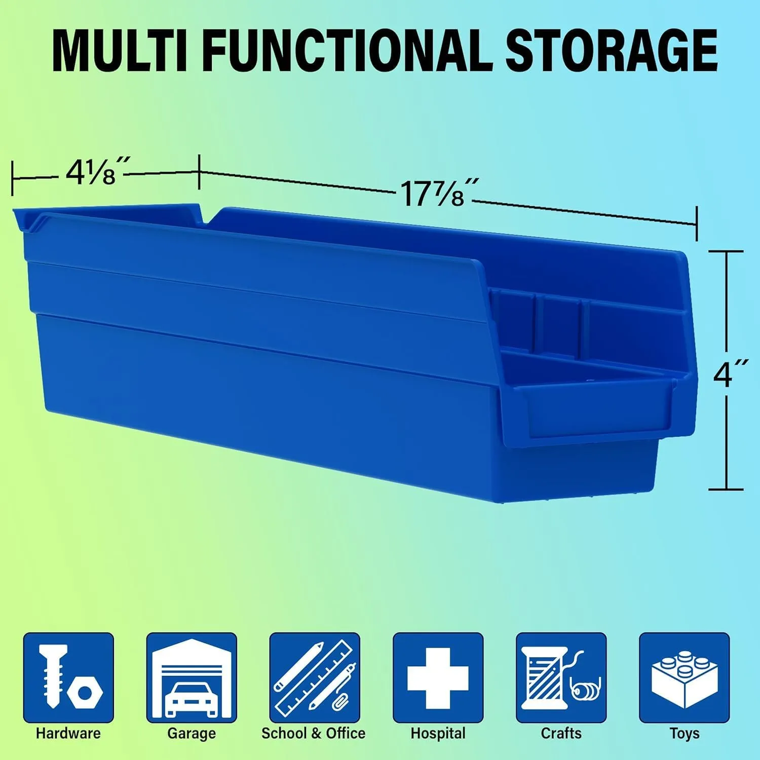Akro-Mils 30128 Plastic Shelf Bins, Heavy Duty Storage Bins for Garage, Closet, and Drawer Organization, 18-Inch x 4-Inch x 4-Inch, Green, 12-Pack