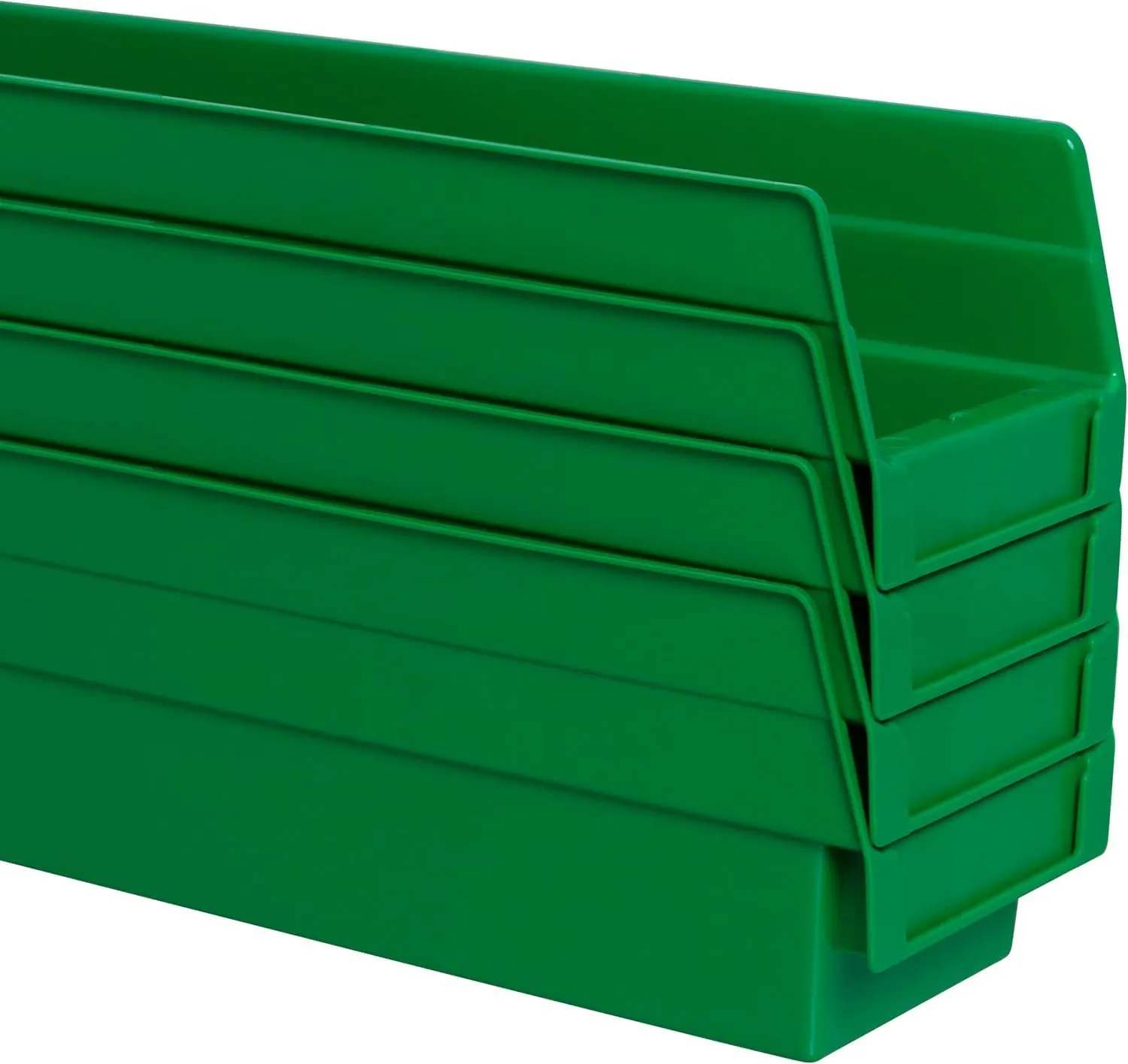 Akro-Mils 30128 Plastic Shelf Bins, Heavy Duty Storage Bins for Garage, Closet, and Drawer Organization, 18-Inch x 4-Inch x 4-Inch, Green, 12-Pack