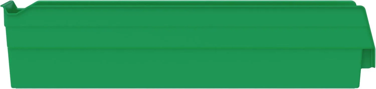 Akro-Mils 30128 Plastic Shelf Bins, Heavy Duty Storage Bins for Garage, Closet, and Drawer Organization, 18-Inch x 4-Inch x 4-Inch, Green, 12-Pack