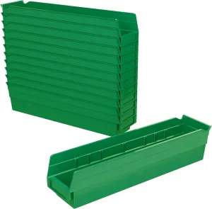 Akro-Mils 30128 Plastic Shelf Bins, Heavy Duty Storage Bins for Garage, Closet, and Drawer Organization, 18-Inch x 4-Inch x 4-Inch, Green, 12-Pack