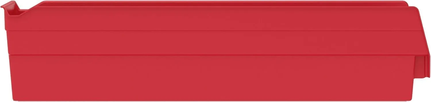 Akro-Mils 30128 Plastic Shelf Bins, Heavy Duty Storage Bins for Garage, Closet, and Drawer Organization, 18-Inch x 4-Inch x 4-Inch, Red, 12-Pack