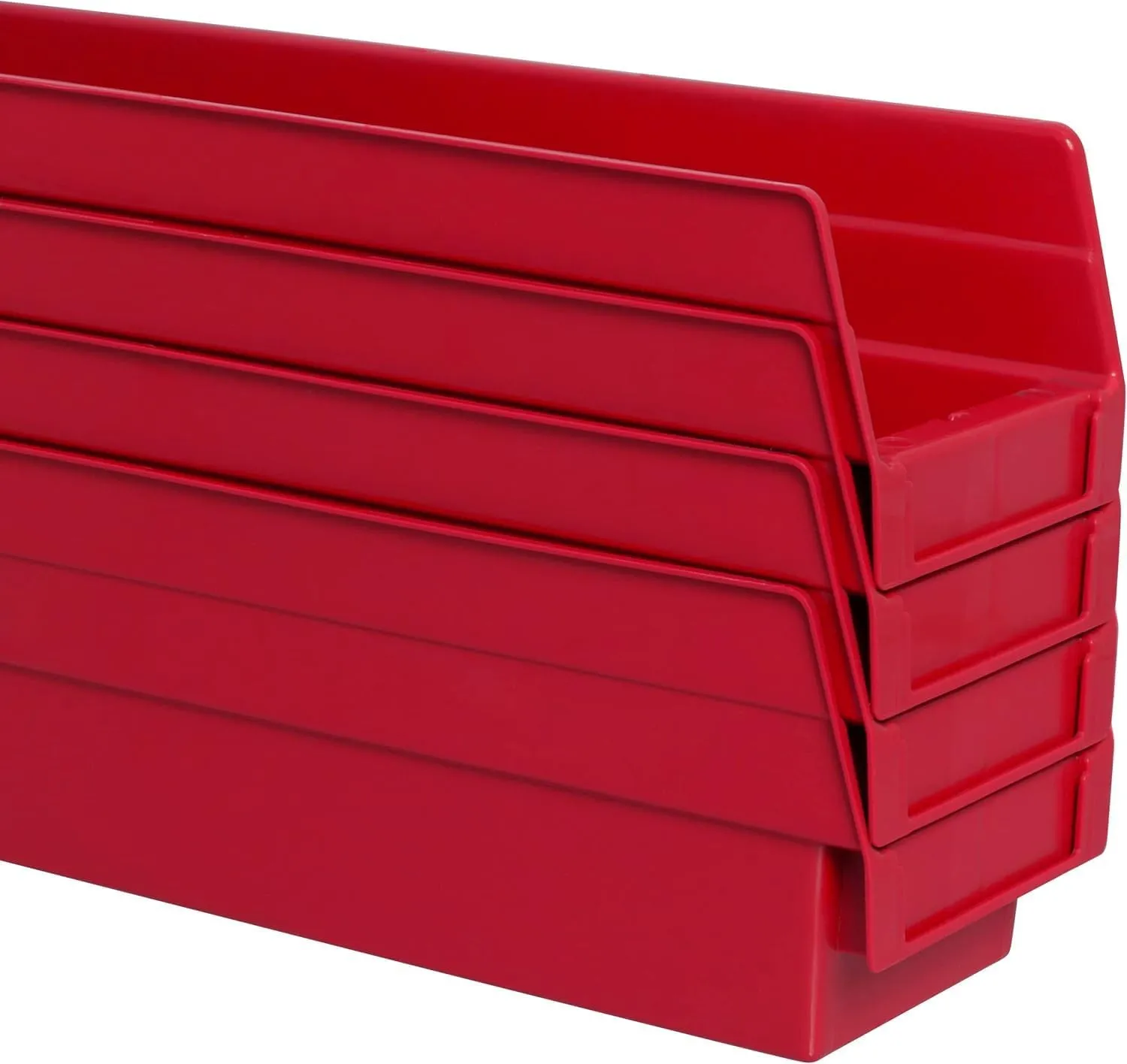 Akro-Mils 30128 Plastic Shelf Bins, Heavy Duty Storage Bins for Garage, Closet, and Drawer Organization, 18-Inch x 4-Inch x 4-Inch, Red, 12-Pack