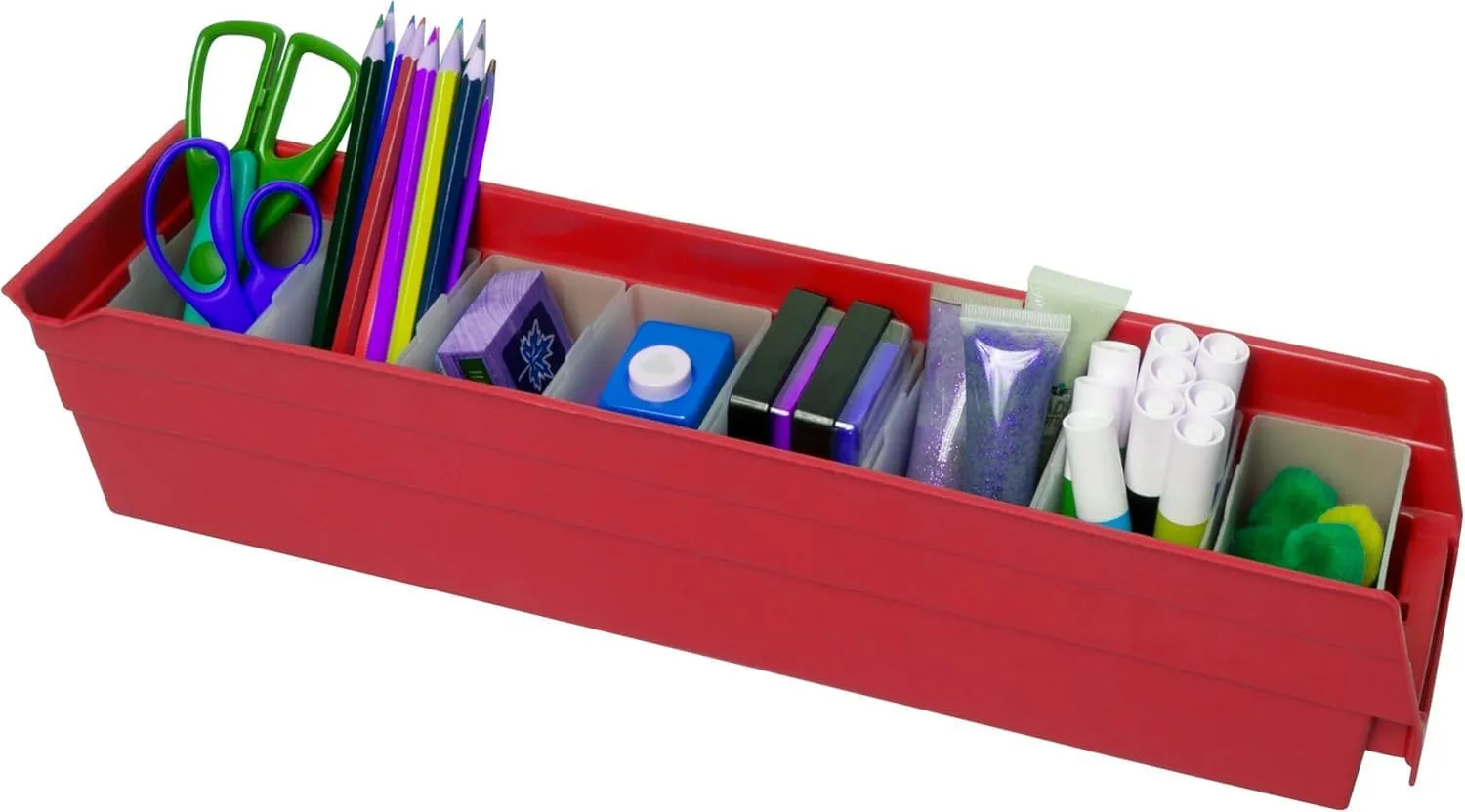 Akro-Mils 30128 Plastic Shelf Bins, Heavy Duty Storage Bins for Garage, Closet, and Drawer Organization, 18-Inch x 4-Inch x 4-Inch, Red, 12-Pack