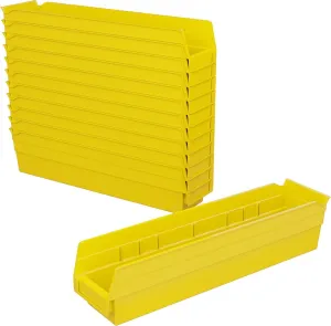 Akro-Mils 30128 Plastic Shelf Bins, Heavy Duty Storage Bins for Garage, Closet, and Drawer Organization, 18-Inch x 4-Inch x 4-Inch, Yellow, 12-Pack