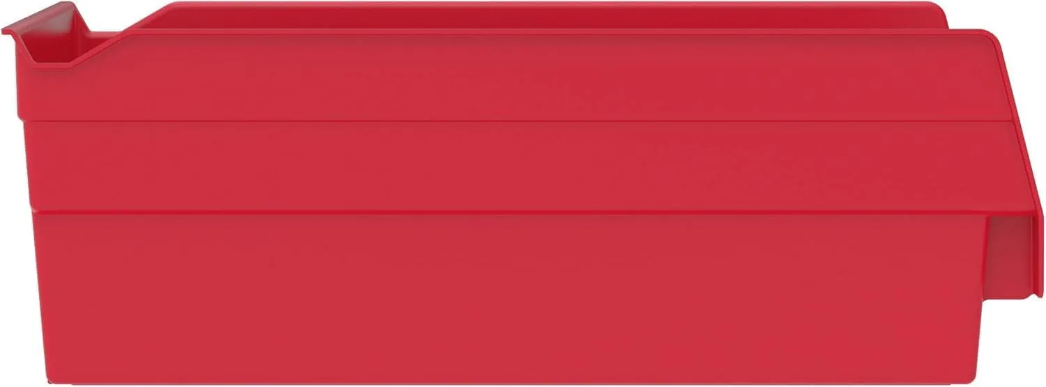 Akro-Mils 30130 Plastic Shelf Bins, Heavy Duty Storage Bins for Garage, Closet, and Drawer Organization, 12-Inch x 6-1/2-Inch x 4-Inch, Red, 12-Pack