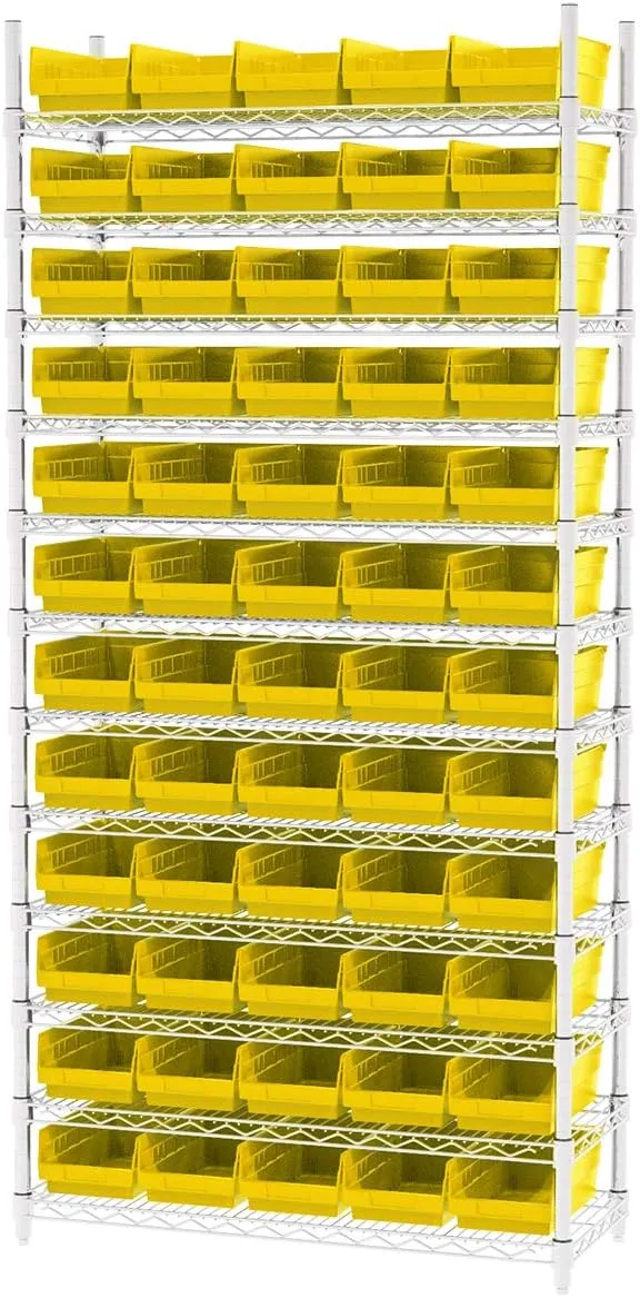 Akro-Mils 30130 Plastic Shelf Bins, Heavy Duty Storage Bins for Garage, Closet, and Drawer Organization, 12-Inch x 6-1/2-Inch x 4-Inch, Yellow, 12-Pack