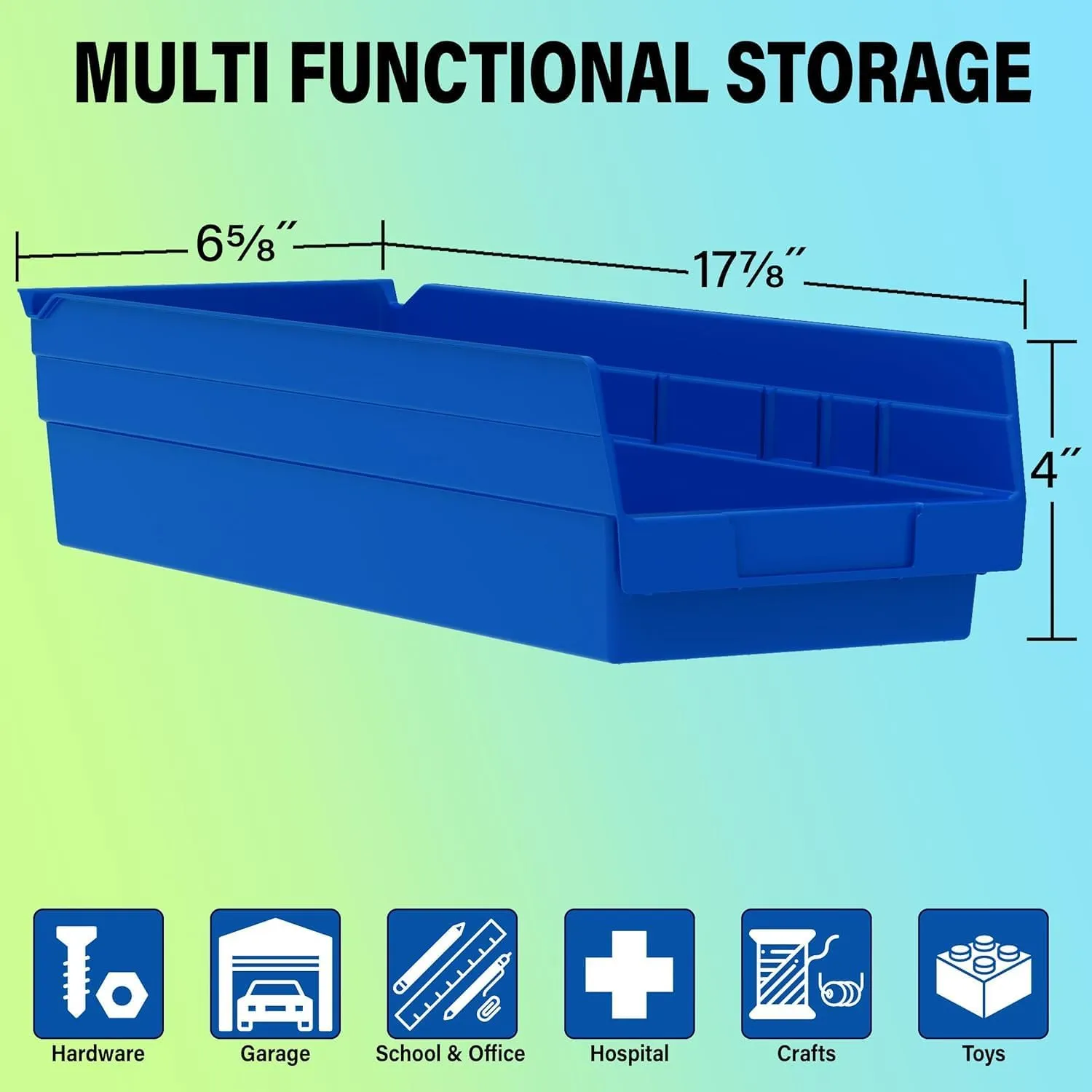 Akro-Mils 30138 Plastic Shelf Bins, Heavy Duty Storage Bins for Garage, Closet, and Drawer Organization, 18-Inch x 6-1/2-Inch x 4-Inch, Blue, 12-Pack