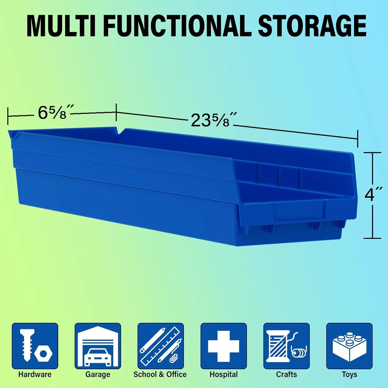 Akro-Mils 30164 Plastic Shelf Bins, Heavy Duty Storage Bins for Garage, Closet, and Drawer Organization, 24-Inch x 6-1/2-Inch x 4-Inch, Yellow, 6-Pack