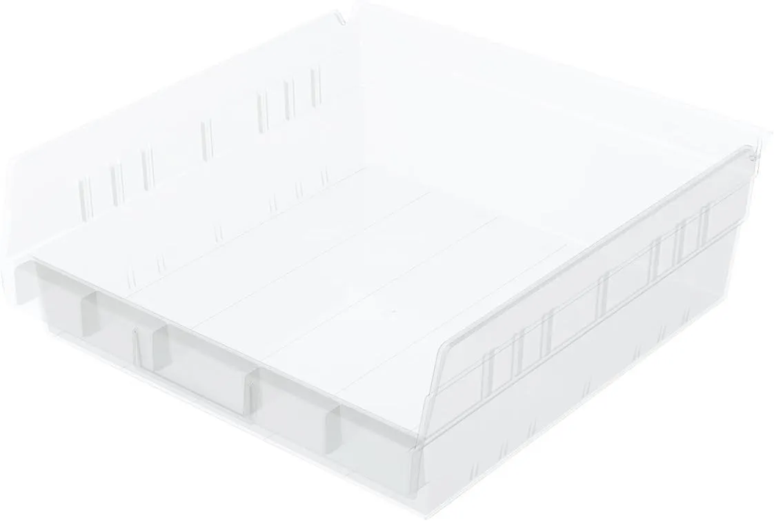 Akro-Mils 30170 Plastic Shelf Bins, Heavy Duty Storage Bins for Garage, Closet, and Drawer Organization, 12-Inch x 11-Inch x 4-Inch, Clear, 12-Pack