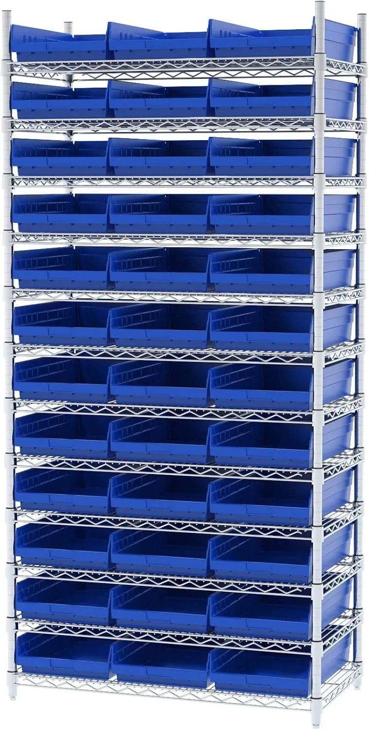 Akro-Mils 30178 Plastic Shelf Bins, Heavy Duty Storage Bins for Garage, Closet, and Drawer Organization, 18-Inch x 11-Inch x 4-Inch, Blue, 12-Pack