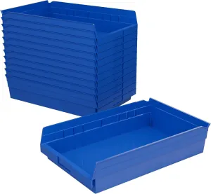 Akro-Mils 30178 Plastic Shelf Bins, Heavy Duty Storage Bins for Garage, Closet, and Drawer Organization, 18-Inch x 11-Inch x 4-Inch, Blue, 12-Pack