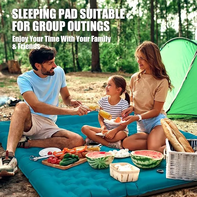 AKSOUL Sleeping Pad Camping Inflatable: Extra Thickness Double Persons Self Inflating Mat with Built-in Foot Pump, Lightweight Ultra-Wide Air Mattress with Pillow for Camping, Backpacking