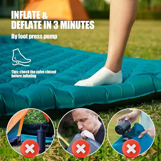 AKSOUL Sleeping Pad Camping Inflatable: Extra Thickness Double Persons Self Inflating Mat with Built-in Foot Pump, Lightweight Ultra-Wide Air Mattress with Pillow for Camping, Backpacking