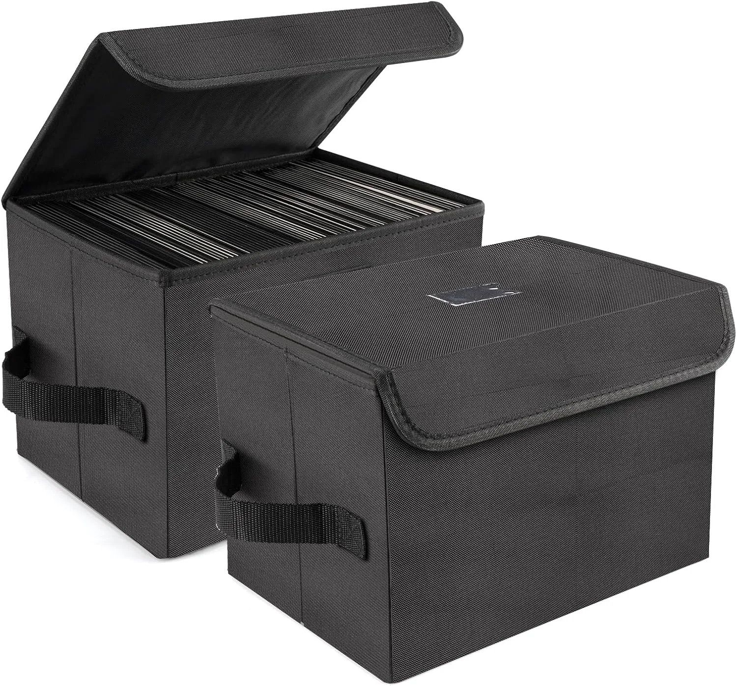 alavisxf xx 7-inch Vinyl Record Storage Box, Nylon Foldable and Stackable Set of 2 Vinyl LP Storage Organizer Case with Lid and Handle Can Hold 120 Single Record (7-inch)