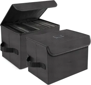alavisxf xx 7-inch Vinyl Record Storage Box, Nylon Foldable and Stackable Set of 2 Vinyl LP Storage Organizer Case with Lid and Handle Can Hold 120 Single Record (7-inch)