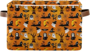 ALAZA Cartoon Halloween Skull Cat Yellow Foldable Storage Box Storage Basket Organizer Bins with Handles for Shelf Closet Living Room Bedroom Home Office 1 Pack
