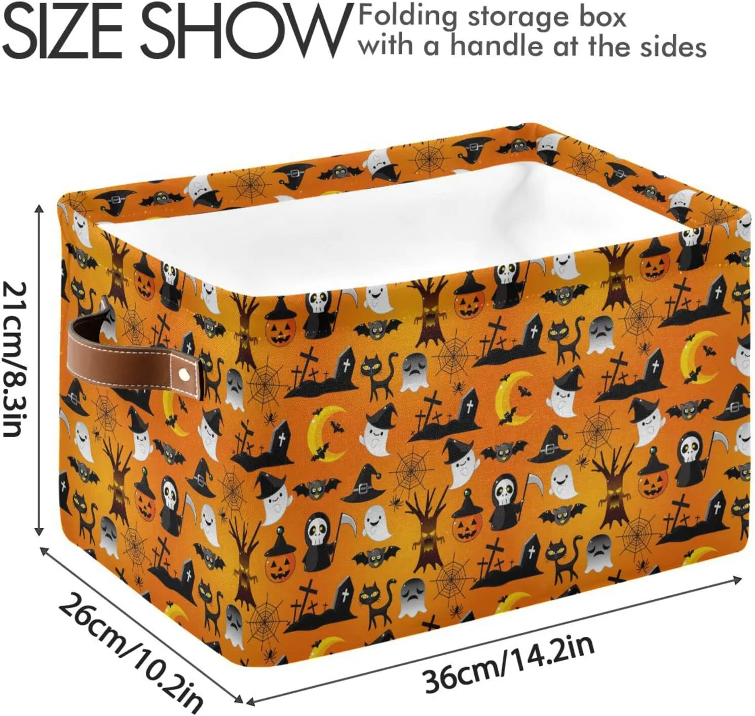 ALAZA Cartoon Halloween Skull Cat Yellow Foldable Storage Box Storage Basket Organizer Bins with Handles for Shelf Closet Living Room Bedroom Home Office 1 Pack
