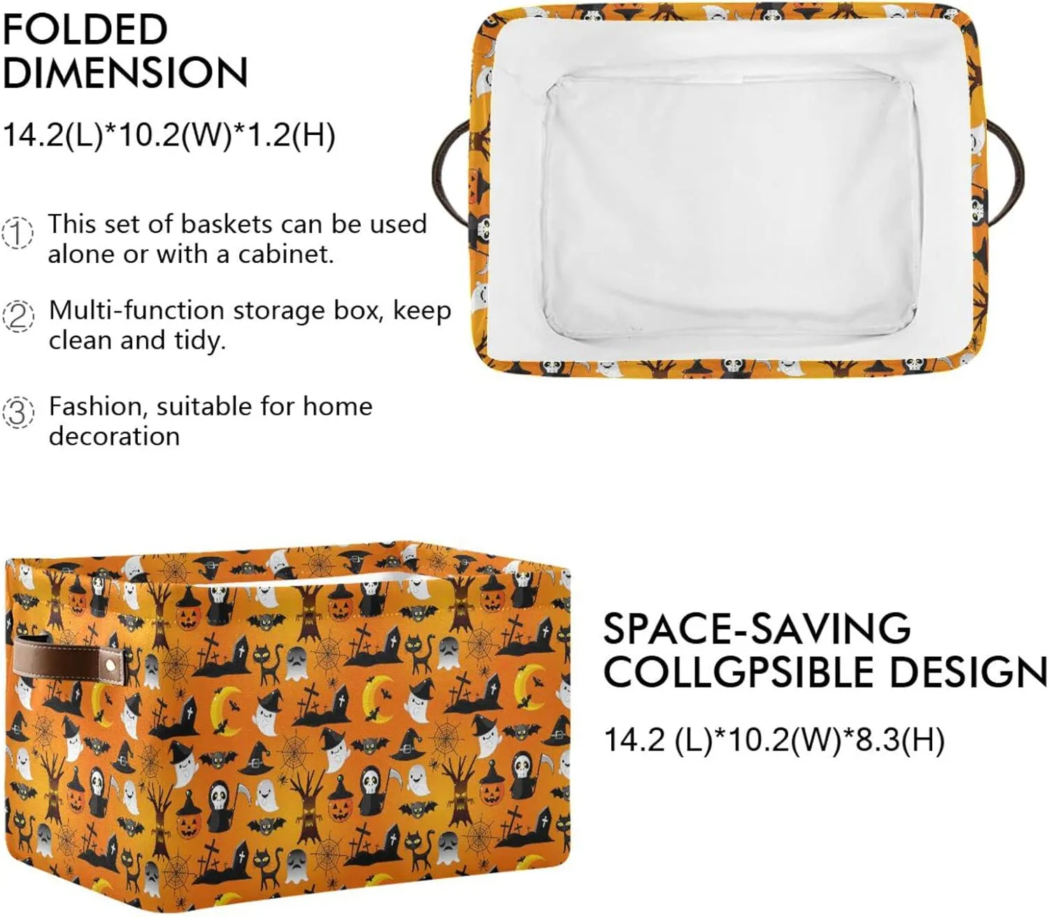 ALAZA Cartoon Halloween Skull Cat Yellow Foldable Storage Box Storage Basket Organizer Bins with Handles for Shelf Closet Living Room Bedroom Home Office 1 Pack