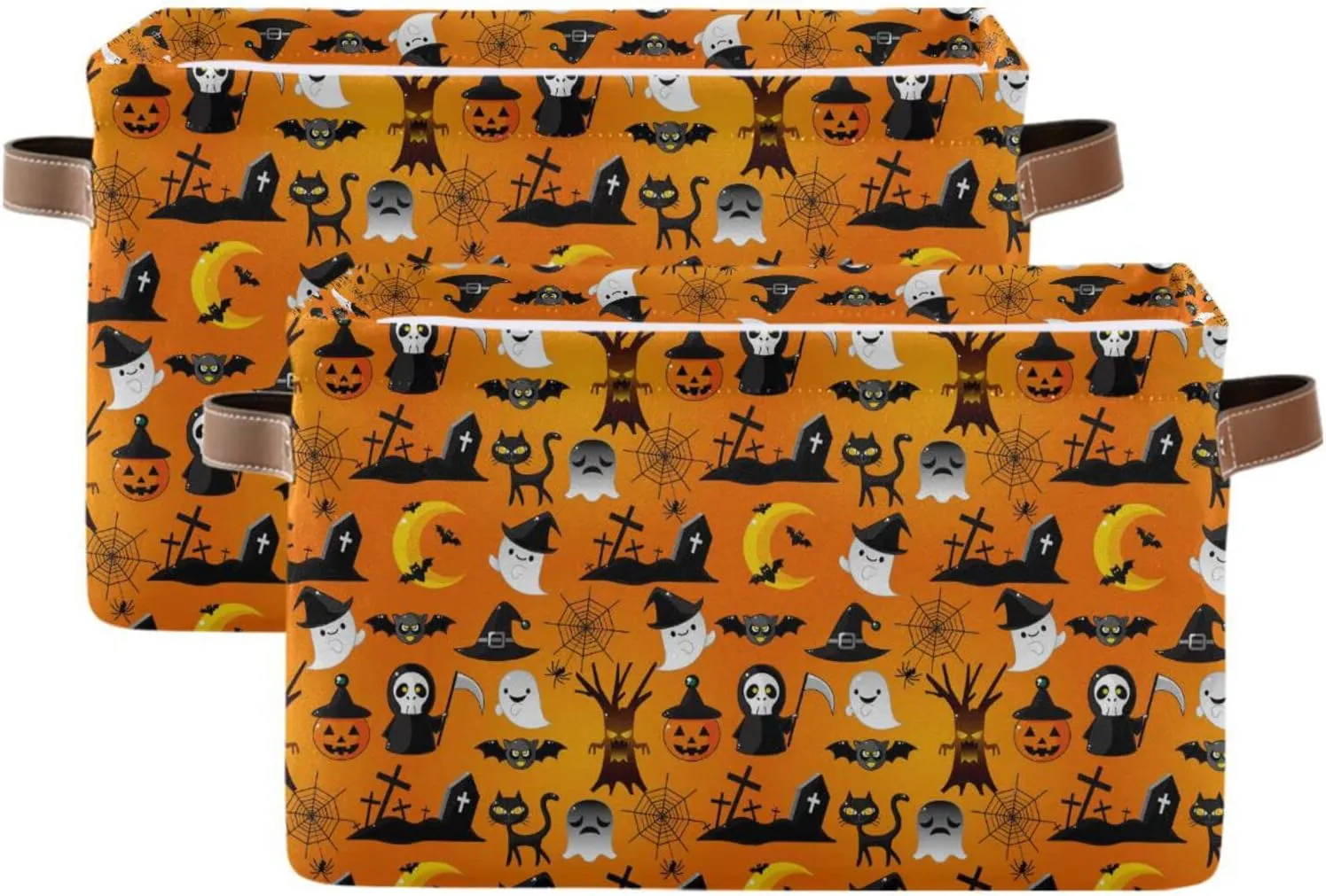 ALAZA Cartoon Halloween Skull Cat Yellow Foldable Storage Box Storage Basket Organizer Bins with Handles for Shelf Closet Living Room Bedroom Home Office 1 Pack