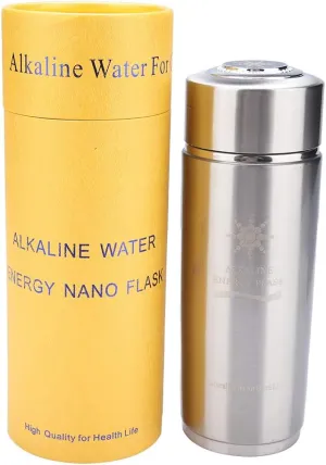 Alkaline Water Bottle 400ml Minerals Filtered Water Bottle Reduce ORP -230mv Ph Alkaline 9.5, Portable Alkaline Water Filter Bottle for Sports,Camping(Silver)