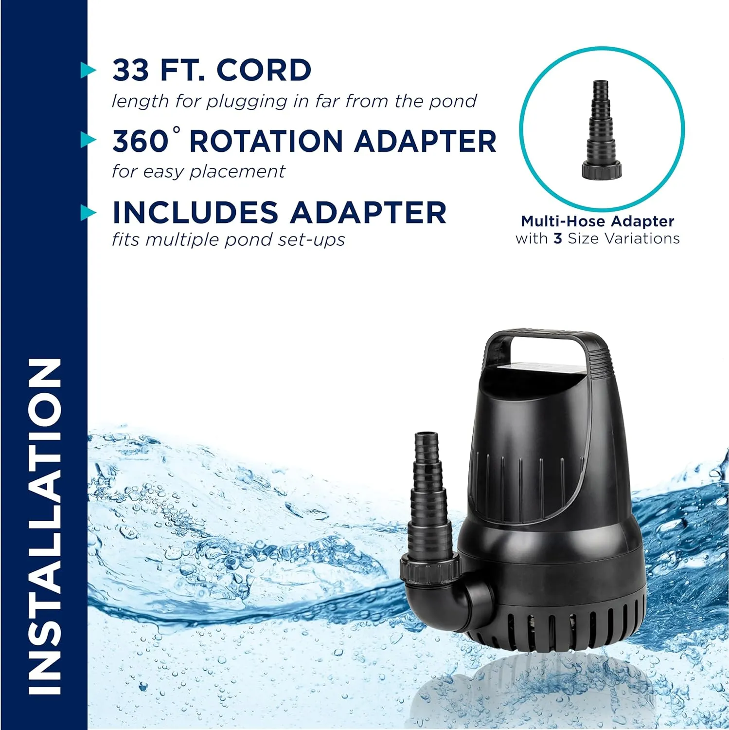 Alpine Corporation Submersible 4100 GPH Fountain Hurricane Pump for Large Fountains and Birdbaths Outdoor Décor Accessory