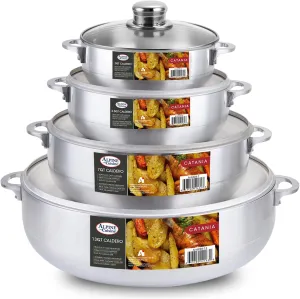 Alpine Cuisine 8-Piece Aluminum Caldero Set Durable Nonstick Stock Pots with Glass Lids, Versatile Dutch Oven Cookware for Everyday Home Cooking