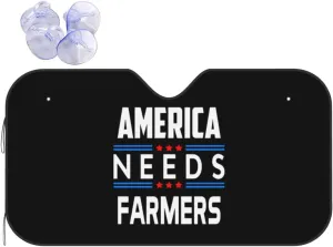 America Needs Farmers Car Windshield Sunshade Foldable Windshield Visor for Most Car Sedan Truck SUV Car Reflective Sun Visor Blocks Uv Rays and Heat, Small, Black