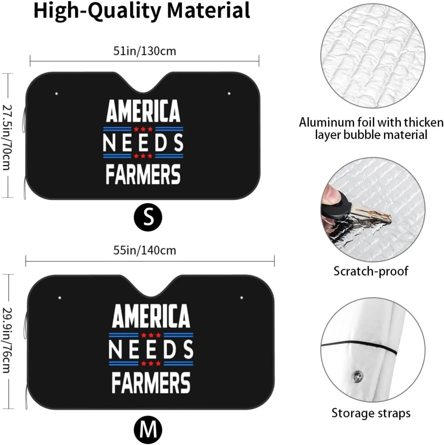 America Needs Farmers Car Windshield Sunshade Foldable Windshield Visor for Most Car Sedan Truck SUV Car Reflective Sun Visor Blocks Uv Rays and Heat, Small, Black