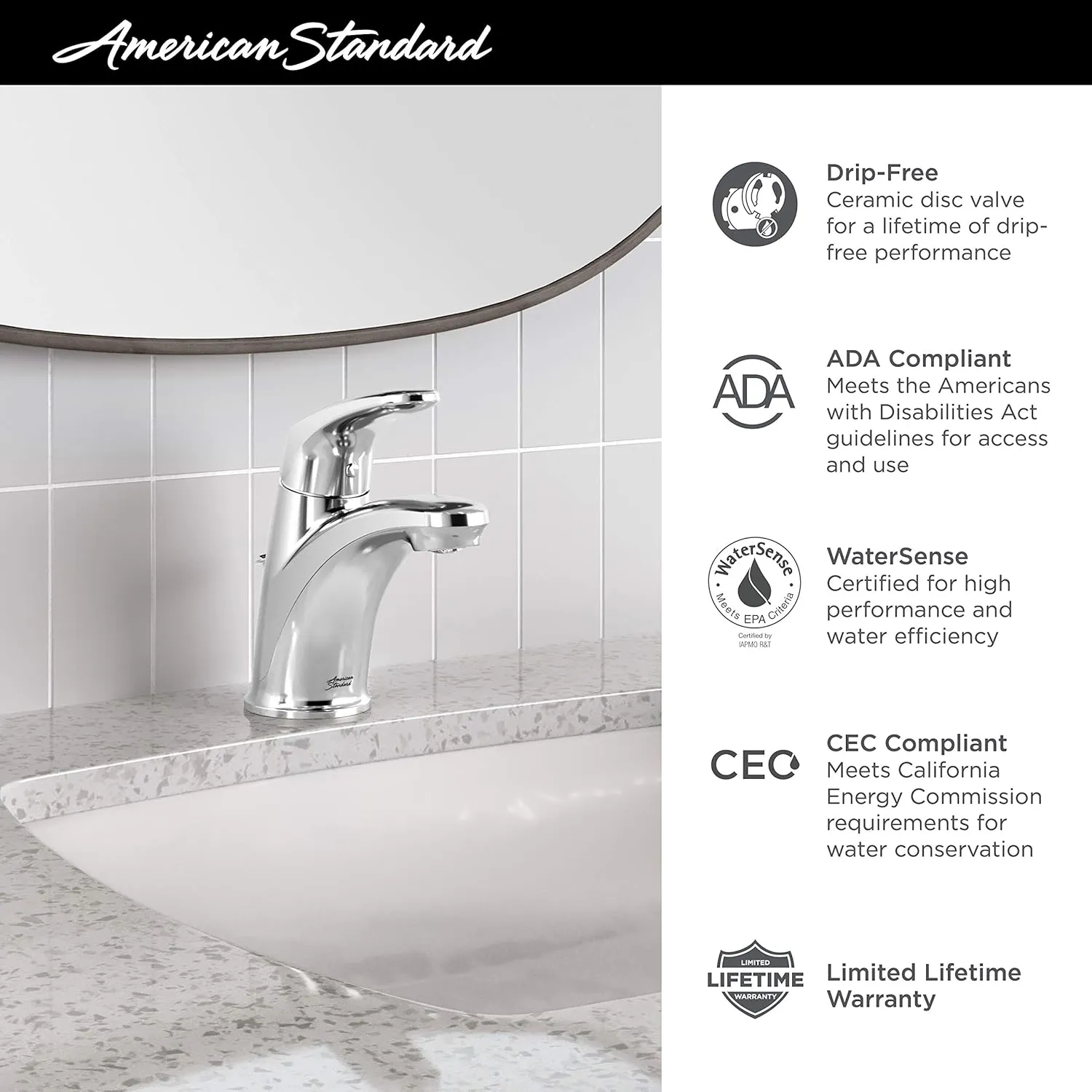 American Standard 7075100.295 Colony PRO Single-Handle Bathroom Faucet with Metal Pop-Up Drain-1.2 gpm, Brushed Nickel