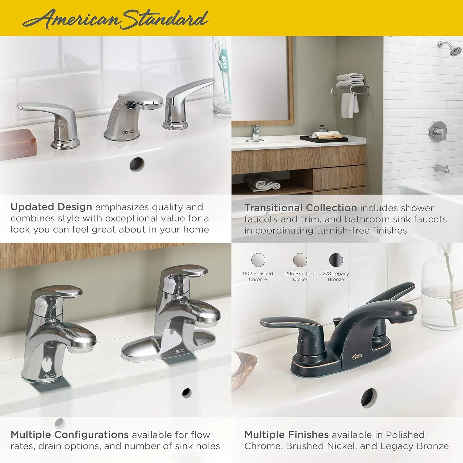 American Standard 7075200.295 Colony Pro Two-Handle Centerset Bathroom Faucet, 1.2 GPM, Brushed Nickel